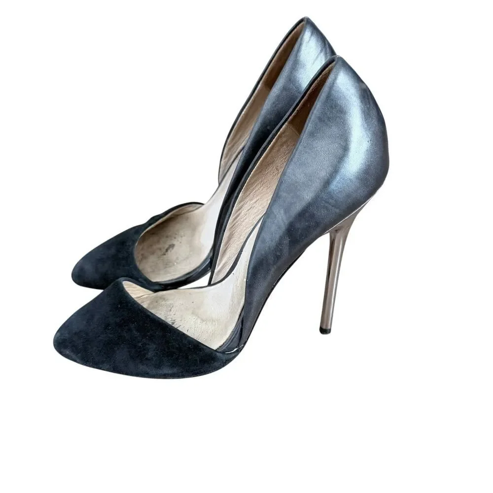 L.A.M.B. LAMB Heels Black Leather Suede Pointed Toes Shoes Womens 7.5M